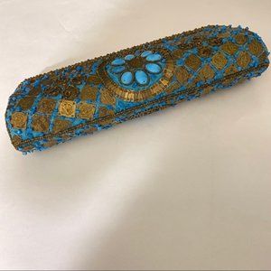 Bougainvillea Turquoise Beaded Boho Clutch